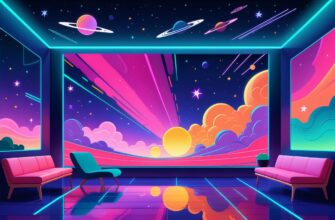 Винтажные космические обои как акцент в современном ретро-футуристическом интерьере