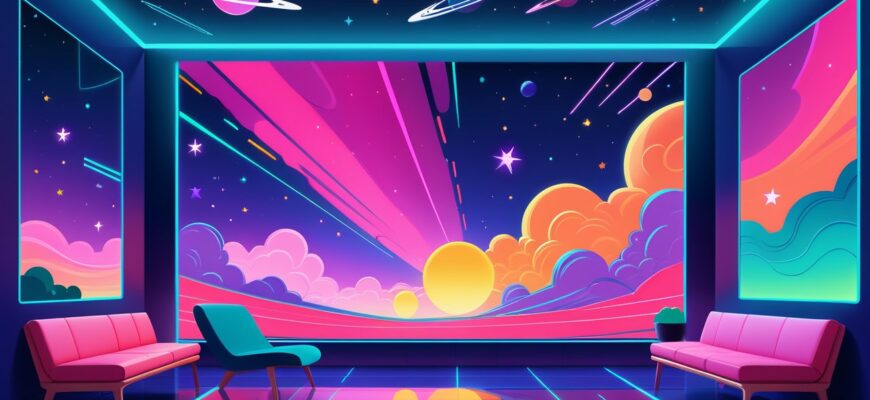Винтажные космические обои как акцент в современном ретро-футуристическом интерьере 1 Винтажные космические обои как акцент в современном ретро-футуристическом интерьере